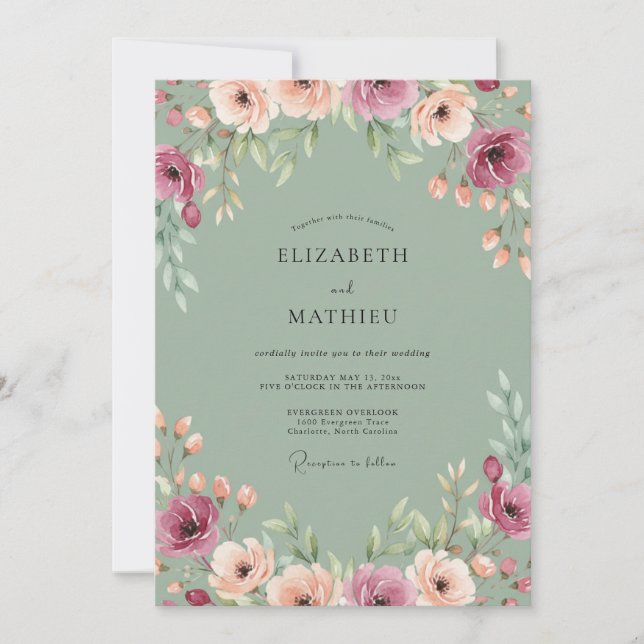 Invitación Boda Celadón Pétalo de Melocotón (Anverso)