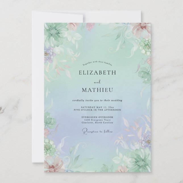 Invitación Boda Celadón Wisteria en Polvo (Anverso)