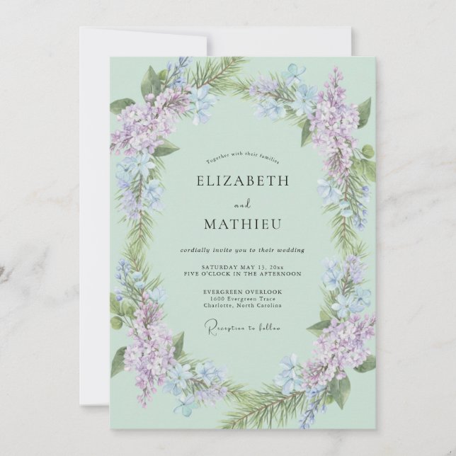 Invitación Boda Celadón Wisteria Periwinkle (Anverso)