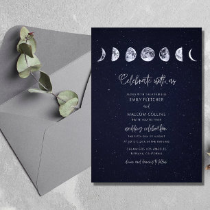 Invitación Boda Celebración Fases Lunares Cielo Estelar Celes