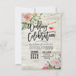 Invitación Boda Celebración Luz de cuerda floral de madera bl