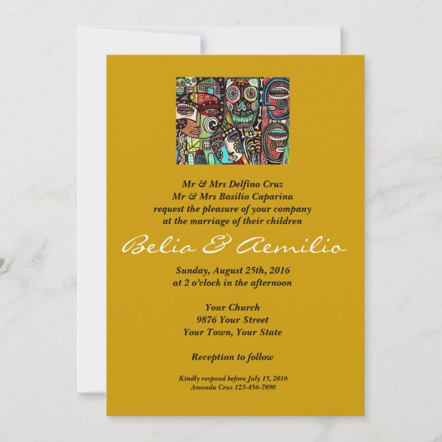 Invitación Boda - Celebran la Vida Pareja Mexicana (Anverso)