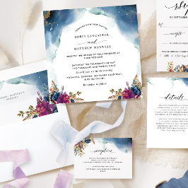 Invitación Boda celeste, azul morado y Verde azulado cuadrado