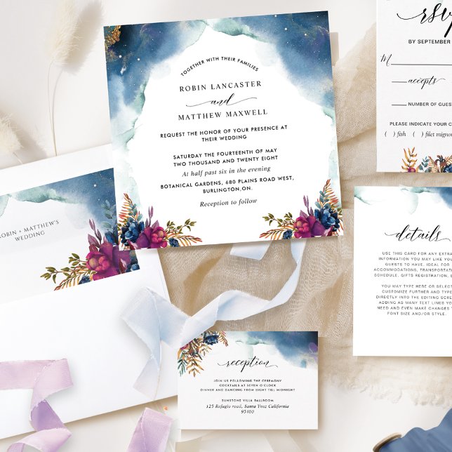 Invitación Boda celeste, azul morado y Verde azulado cuadrado (Subido por el creador)
