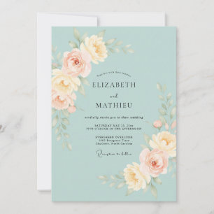 Invitación Boda Celeste con Hojas y Albaricoque