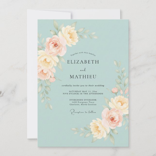 Invitación Boda Celeste con Hojas y Albaricoque (Anverso)