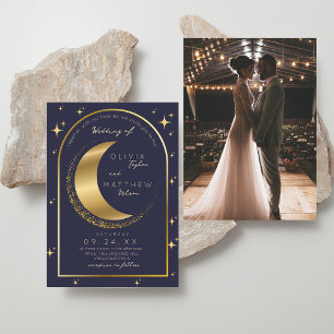 Invitación Boda celeste Estrellas de medianoche Moon Gold