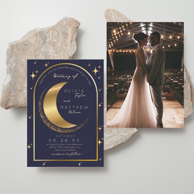 Invitación Boda celeste Estrellas de medianoche Moon Gold (Subido por el creador)