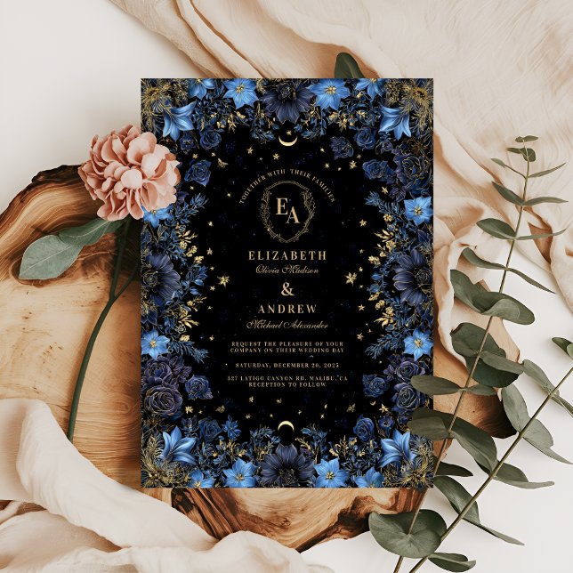 Invitación Boda celeste floral de zafiro (Subido por el creador)