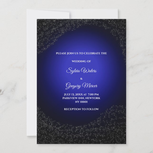 Invitación Boda celeste Luna y Estrellas plenas azul medio no (Anverso)