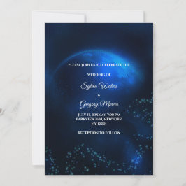 Invitación Boda celeste Luna y Estrellas plenas azul medio no