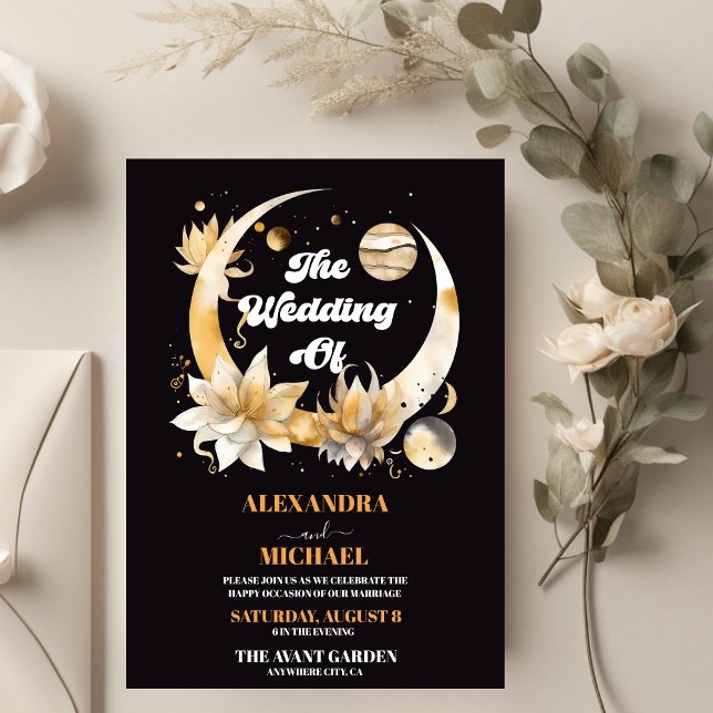 Invitación Boda celeste místico del oro negro místico (Subido por el creador)