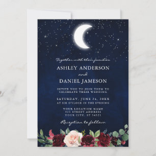 Invitación Boda celeste Moon Stars Floral