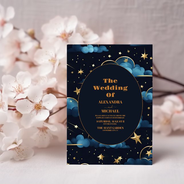 Invitación Boda Celeste Mystical Blue Midnight Gold (Subido por el creador)