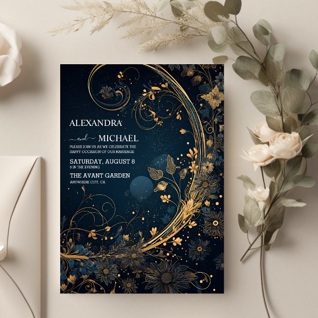 Invitación Boda Celeste Mystical Blue Midnight Gold (Subido por el creador)