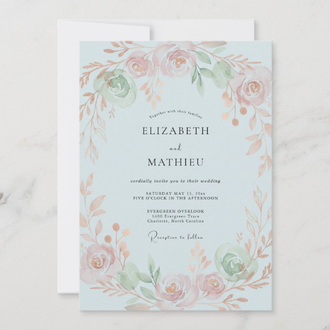 Invitación Boda Celeste Pétalo de Melocotón (Anverso)