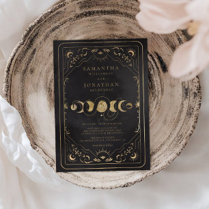 Invitación Boda Celestial Black & Faux Gold Tarot