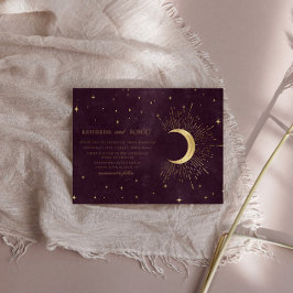 Invitación Boda Celestial Burgundy Gold Moon Y Stars