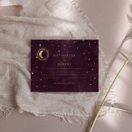 Invitación Boda Celestial Burgundy Gold Moon Y Stars