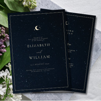 Invitación Boda Celestial Cielo Nocturno Estrellado Elegante 
