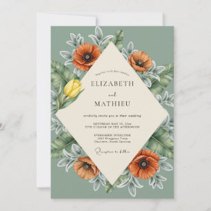 Invitación Boda Celestial con Amapola Naranja Quemada