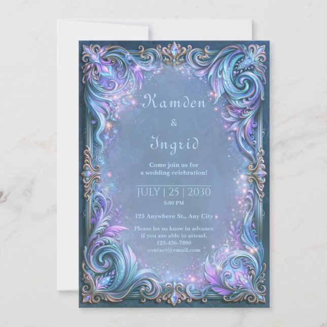 Invitación Boda Celestial con Filigrana de Lavanda (Anverso)