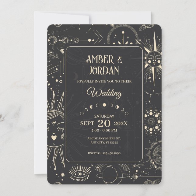 Invitación Boda celestial de astrología bohemia (Anverso)