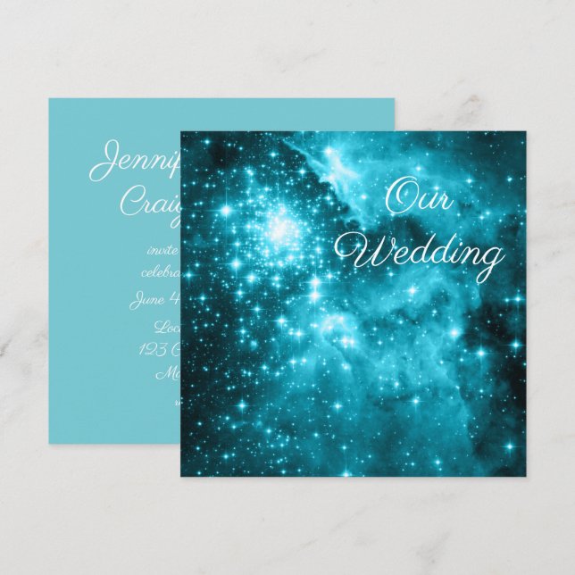 Invitación Boda Celestial de Azul de Huevo de Robin y Estrell (Anverso / Reverso)