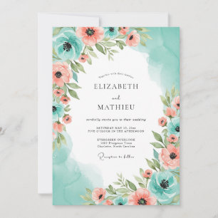 Invitación Boda celestial de durazno y azul turquesa en prima