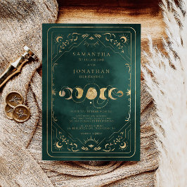 Invitación Boda Celestial de Emerald Green y Faux Gold Tarot
