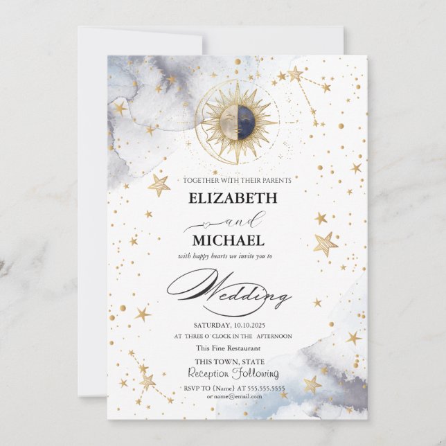 Invitación Boda Celestial de Estrellas Solares (Anverso)