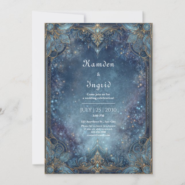Invitación Boda Celestial de Galaxia de Oro Ornamentada (Anverso)
