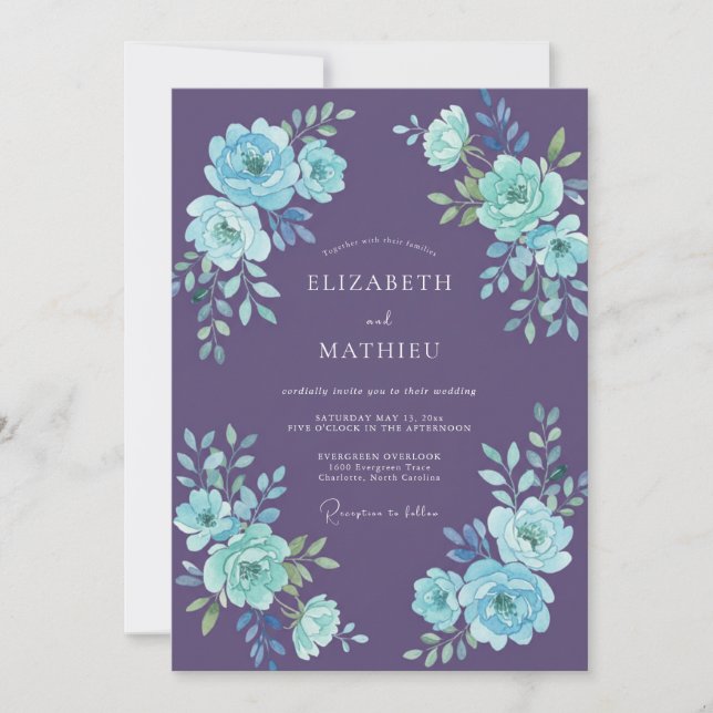 Invitación Boda Celestial de Invierno Púrpura (Anverso)