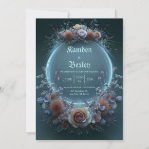Invitación Boda Celestial de Jardín Rosa Champagne Neon