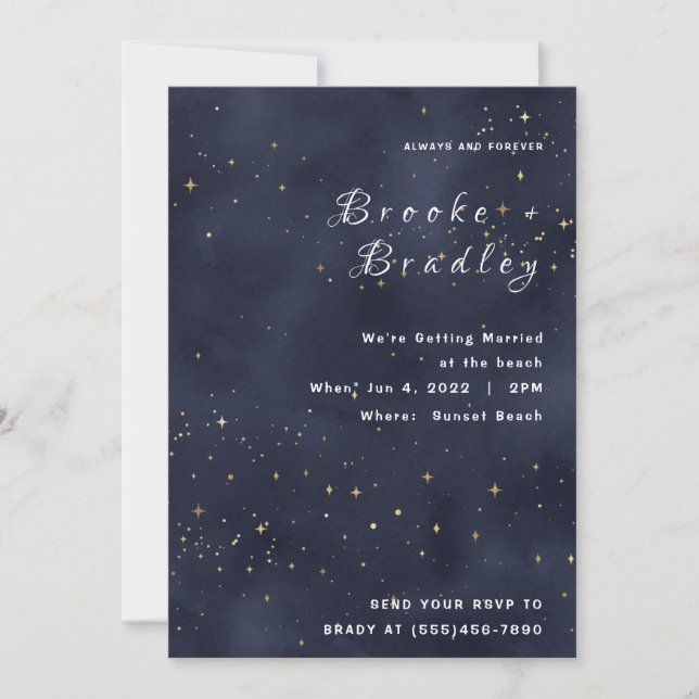 Invitación Boda Celestial de la Lluvia de Estrellas de Median (Anverso)