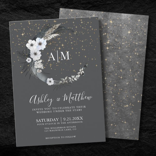 Invitación Boda Celestial de la Luna (Crescent Moon Celestial Wedding Invitation)