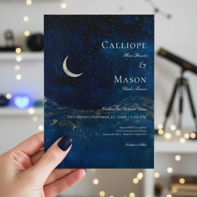 Invitación Boda Celestial de la luna azul de media noche (Subido por el creador)