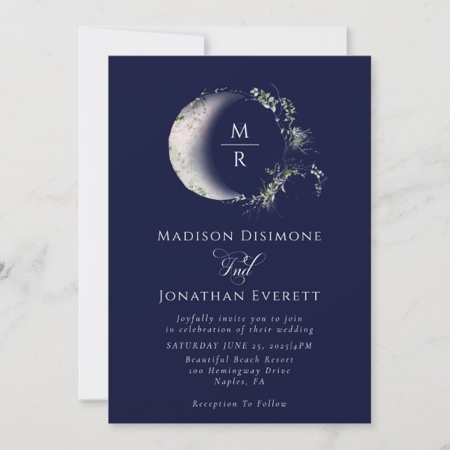 Invitación Boda Celestial de la Luna Azul de Medianoche (Anverso)