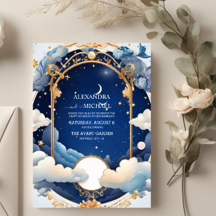 Invitación Boda Celestial de la Noche de Verano Azul