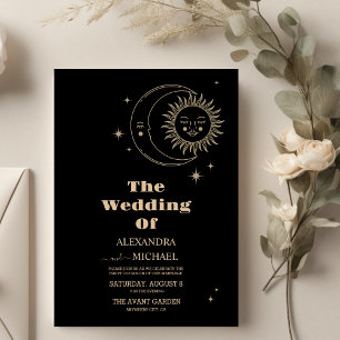 Invitación Boda Celestial de Luna Negra Dorada
