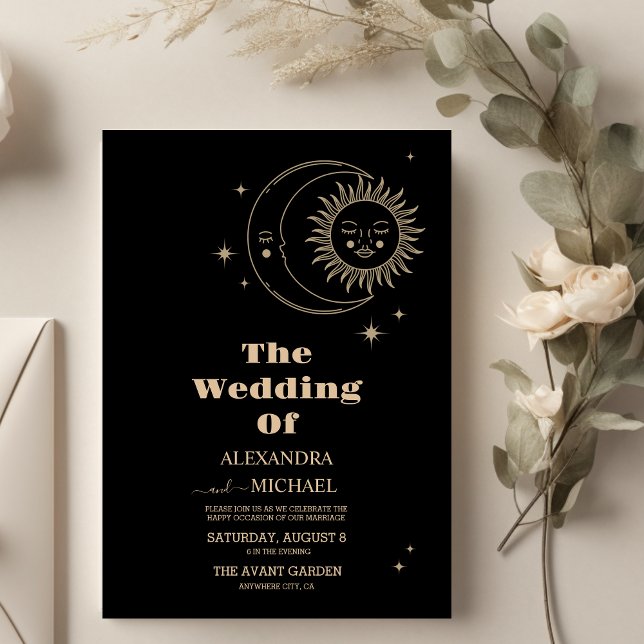 Invitación Boda Celestial de Luna Negra Dorada (Subido por el creador)