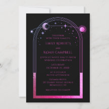 Boda Celestial de Negro, Púrpura y Rosa