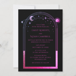 Invitación Boda Celestial de Negro, Púrpura y Rosa