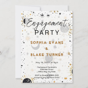 Invitación Boda Celestial de Negro y Dorado Fiesta de Comprom
