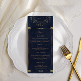 Invitación boda celestial de oro azul de medianoche Menú de c