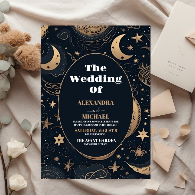 Invitación Boda Celestial de Oro Azul Medianoche (Subido por el creador)