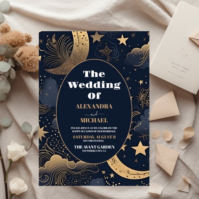 Invitación Boda Celestial de Oro Azul Medianoche (Subido por el creador)