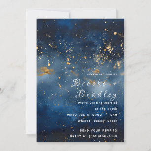 Invitación Boda Celestial de Oro de Medianoche