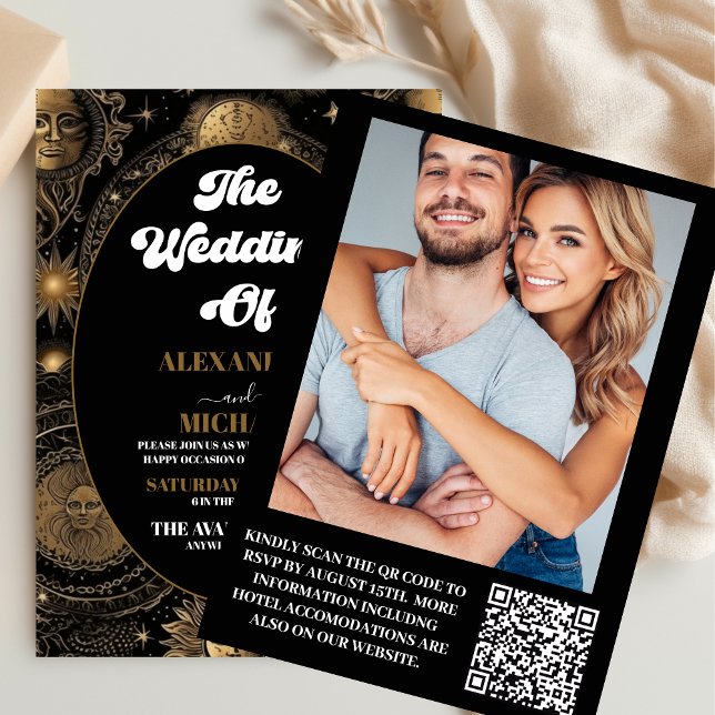 Invitación Boda Celestial de Oro Negro Fotográfico (Subido por el creador)