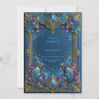 Invitación Boda Celestial de Oro Zafiro